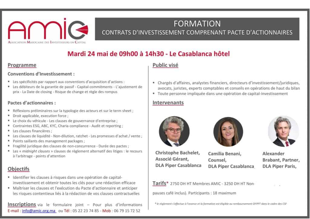 Formation Contrats d'investissement & pacte d'actionnaires DLA Piper